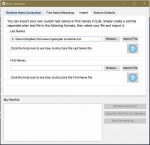 Importing a custom name file into the name generator