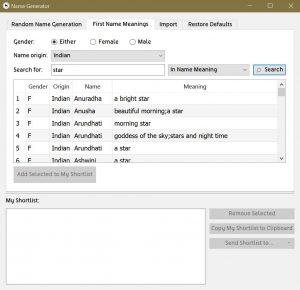 finding names by meaning in Scrivener name generator
